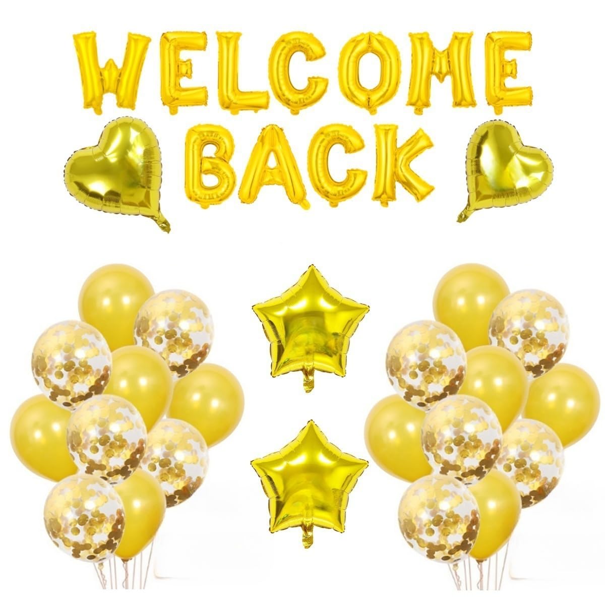 28件 welcome back お帰りなさい 風船 バナー ゴールド ラテックスバルーン、アルミ膜バルーン 卒業、定年、新生児の帰宅などのパーティー装飾 (ゴールド)