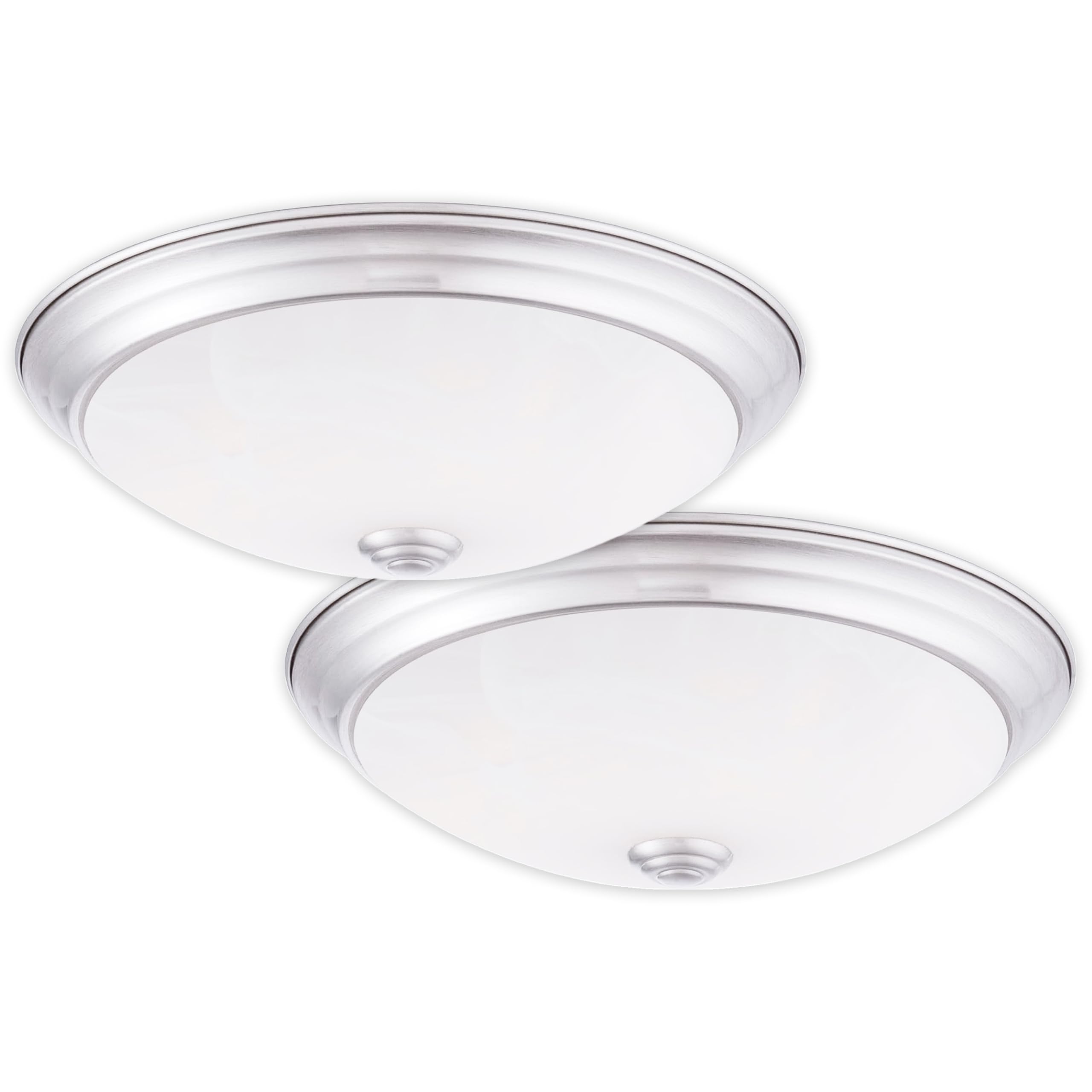 Designers Fountain 11 Inch Integrated LED Flush Mount Ceiling Light, 2-Pack, Alabaster White Glass Fixture for Kitchen, Bedroom, Bathroom, Hallway, Silver Finish, Energy Efficient, EVLED502C-35-2