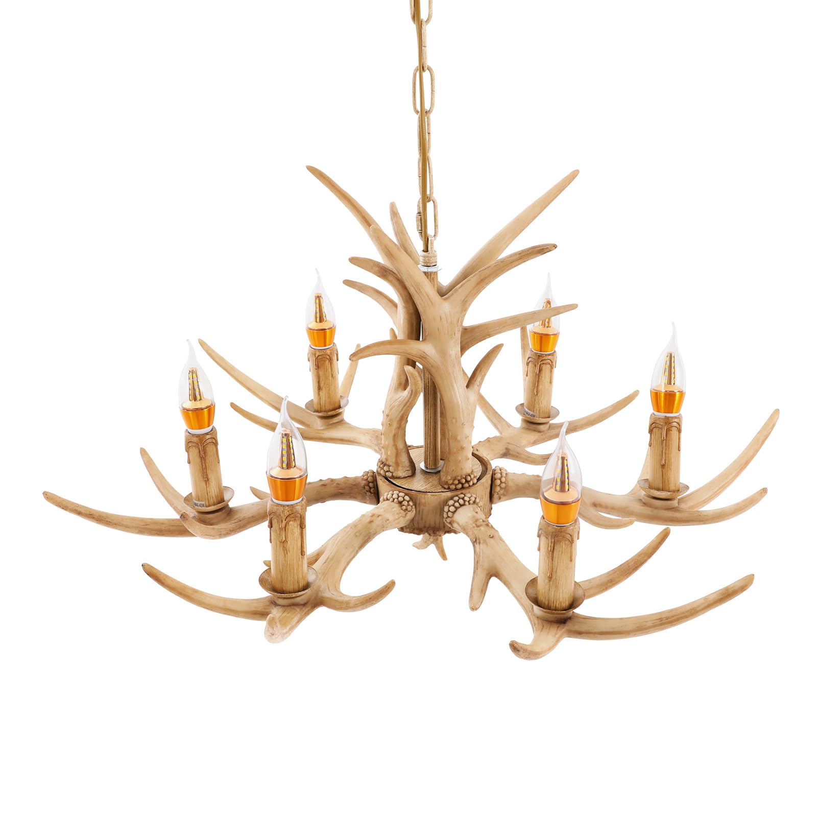 Lampadario rustico, a 6 luci, in resina e ferro, 75 x 40 cm, altezza regolabile, 50 – 140 cm, design Art Déco per sala da pranzo e soggiorno