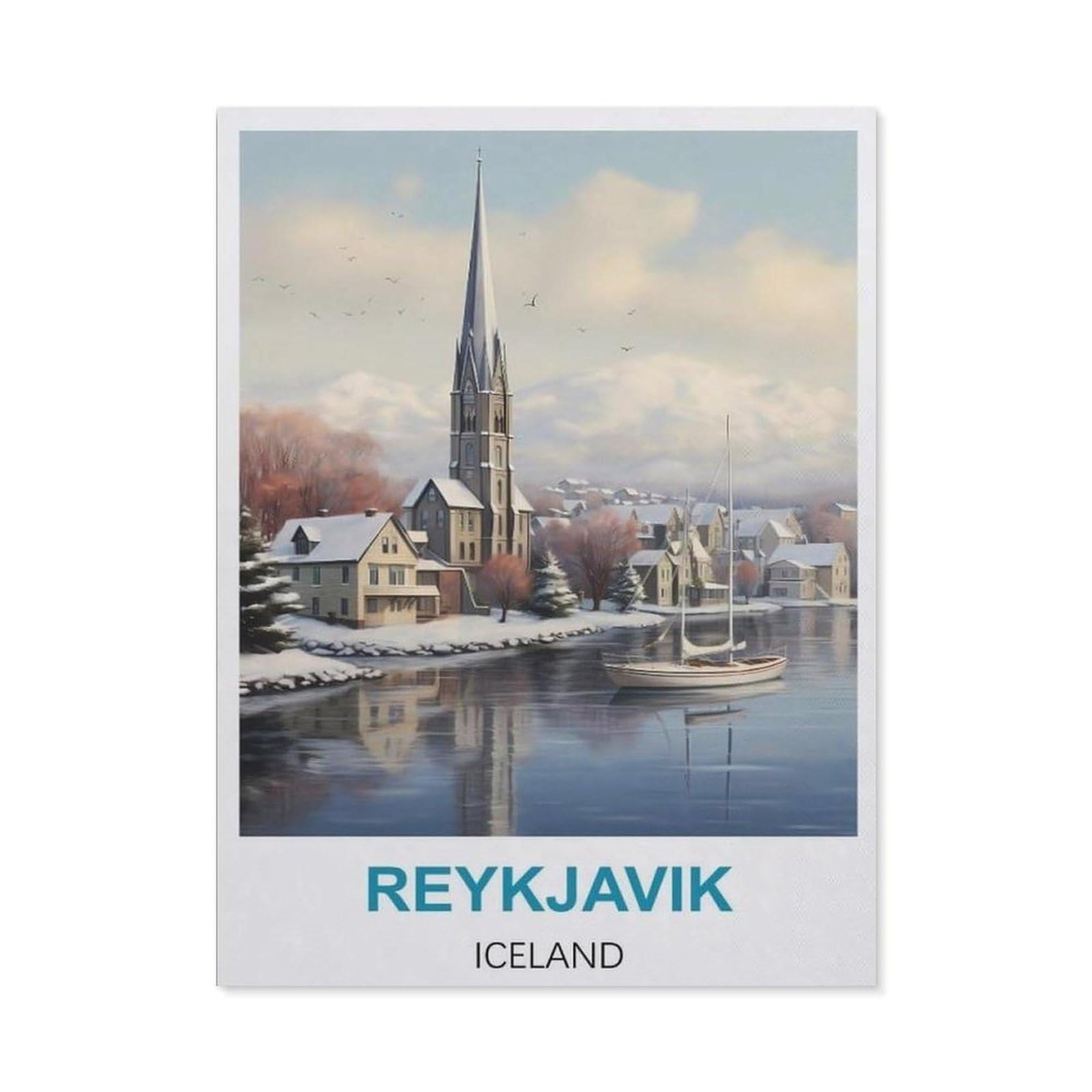 BEAYODKP 5D Diamond Painting Set for Adults and Children，Reykjavik Iceland Vintage Travel Posters，DIY Diamond Crystal Rhinestone Embroidery Painting（30 x 40 cm/11.81 x 15.74 inches）-CA84