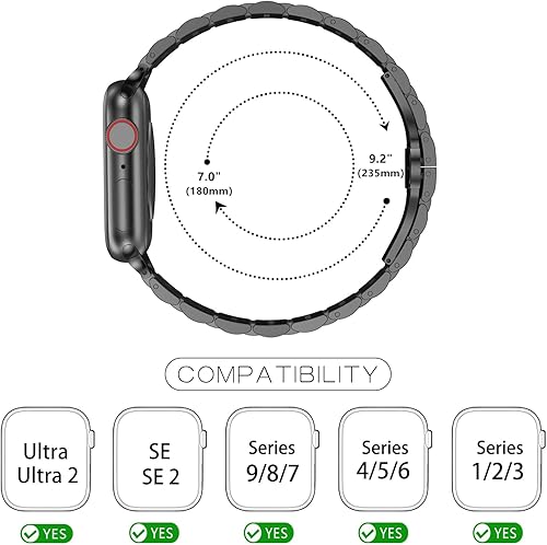 Miniatura 4 de Tasikar Compatible con Apple Watch Strap de 1.929 in 1.772 in 1.732 in 1.654 in 1.614 in 1.575 in 1.496 in, correa de metal de acero inoxidable