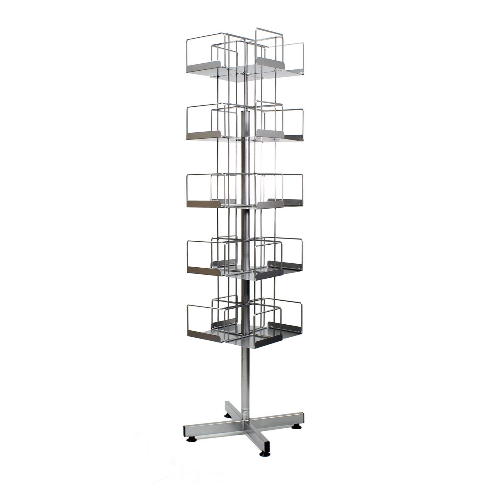 Display Stands Silver 5 Tier Rotating 20 Bay Multi Spinner In For Books, Dvds And Napkin Display (K33)