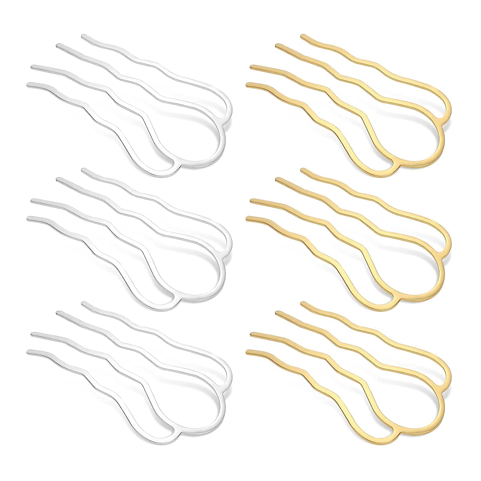 Metall haargabel haarclips Stick 6 stücke 90 mm u Form Haar pin bun stecker Halter Gold Silber Haar Styling Tool (Color : Golden Silver)