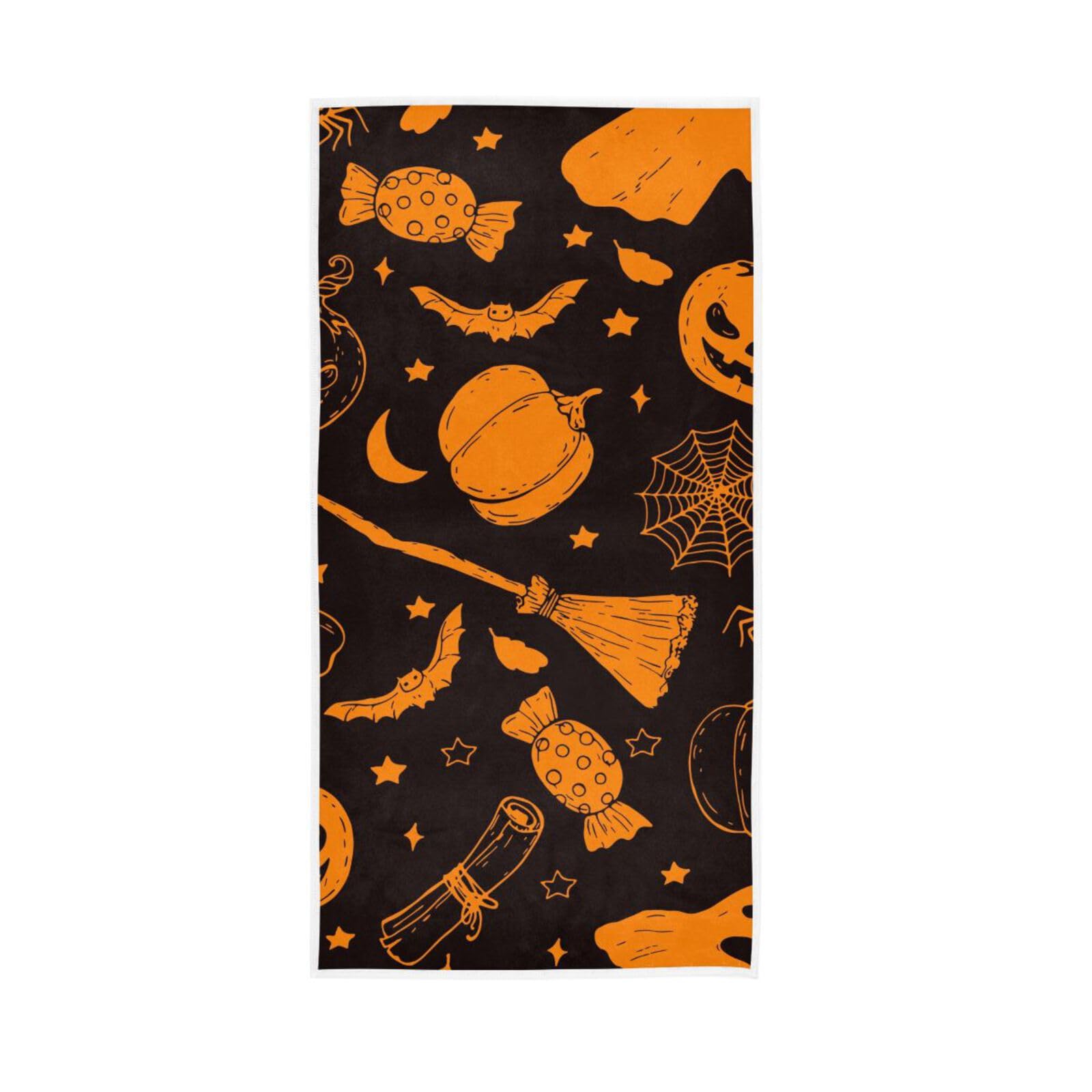 HUYGD Halloween Pattern Doodle Pumpkin Bathroom Towels, 15 x 30 Inches Soft Hand Towel Spa Towels Funny Hand Towels Bathroom