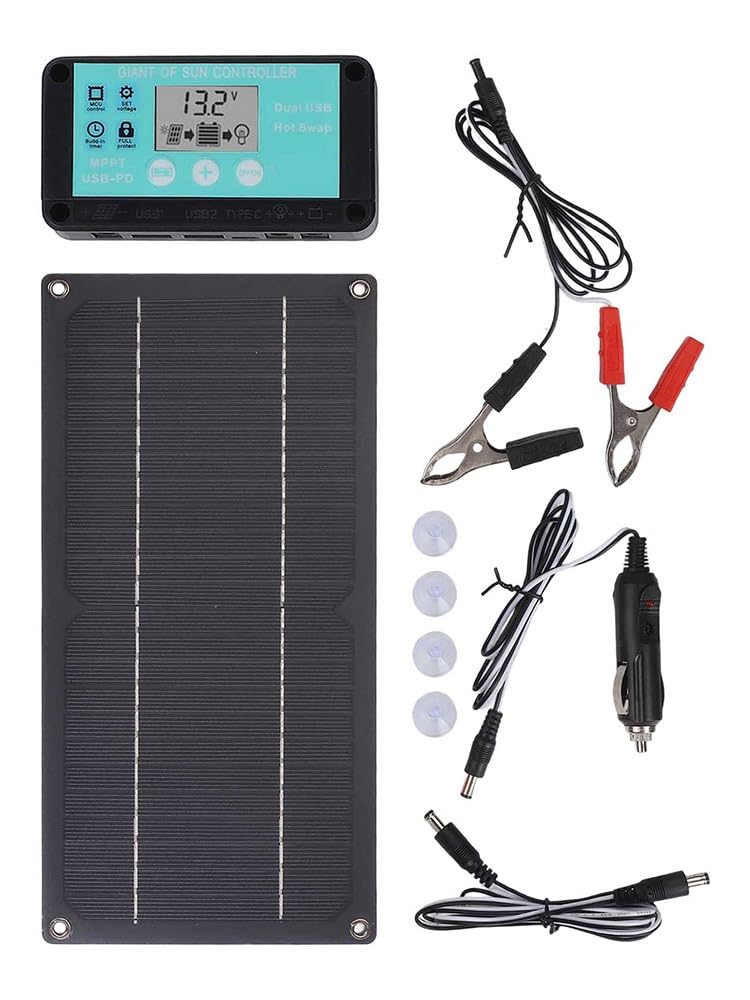 Kit pannello solare da 600 W con regolatore di carica da 100 A, monocristallino, portatile, per camper, campeggio, alimentazione fuori rete, include cavo e ventose