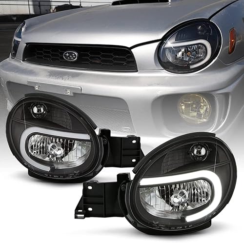 ACANII - Para Subaru Impreza Outback WRX RS TS 2002-2003 carcasa negra LED tubo faros delanteros montaje izquierdo+derecho
