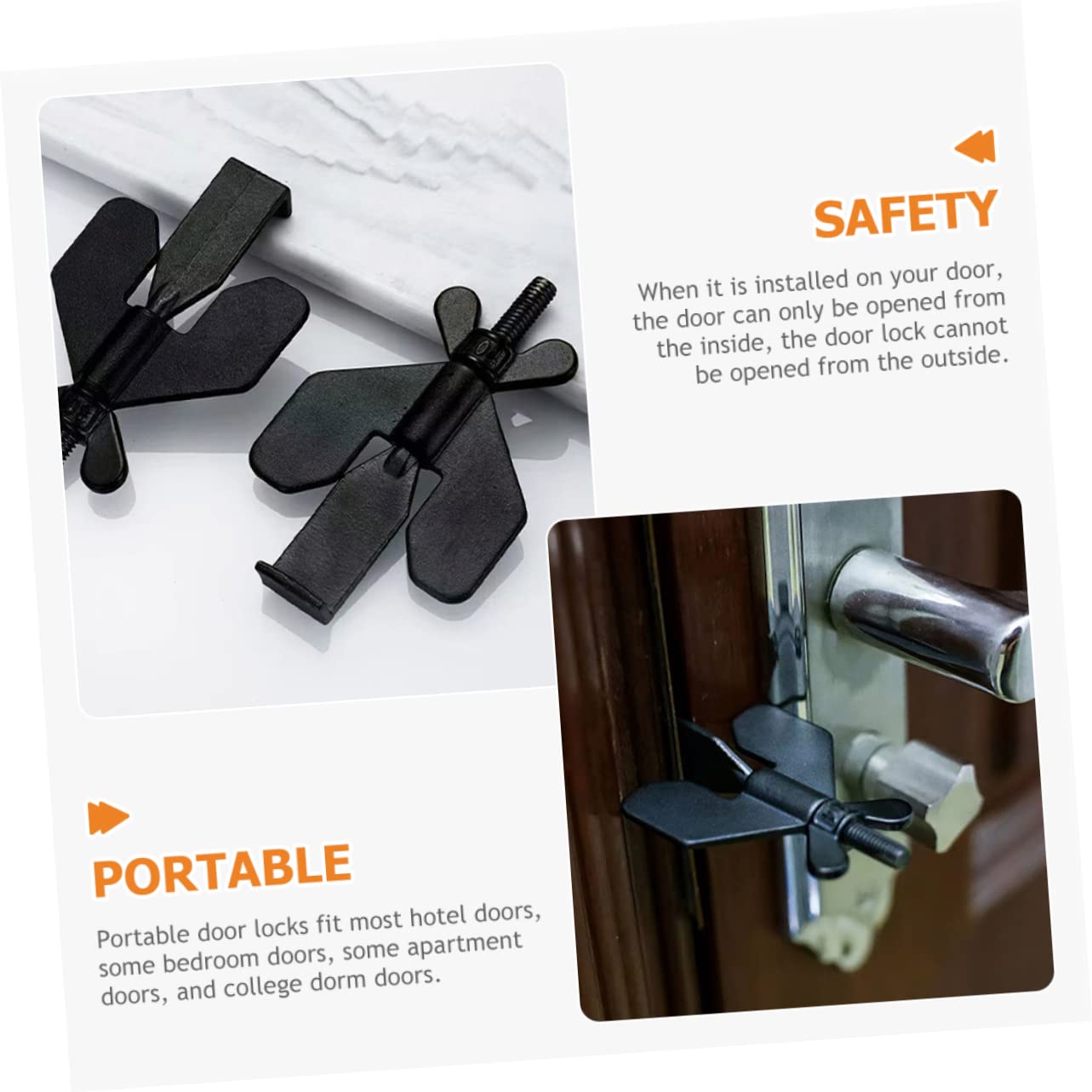 4pièces Verrou De Porte Portable Dispositif De Sécurité Domestique Butée De Porte Anti-intrusion Installation Sans Perçage Pour Voyage Et Usage Domestique