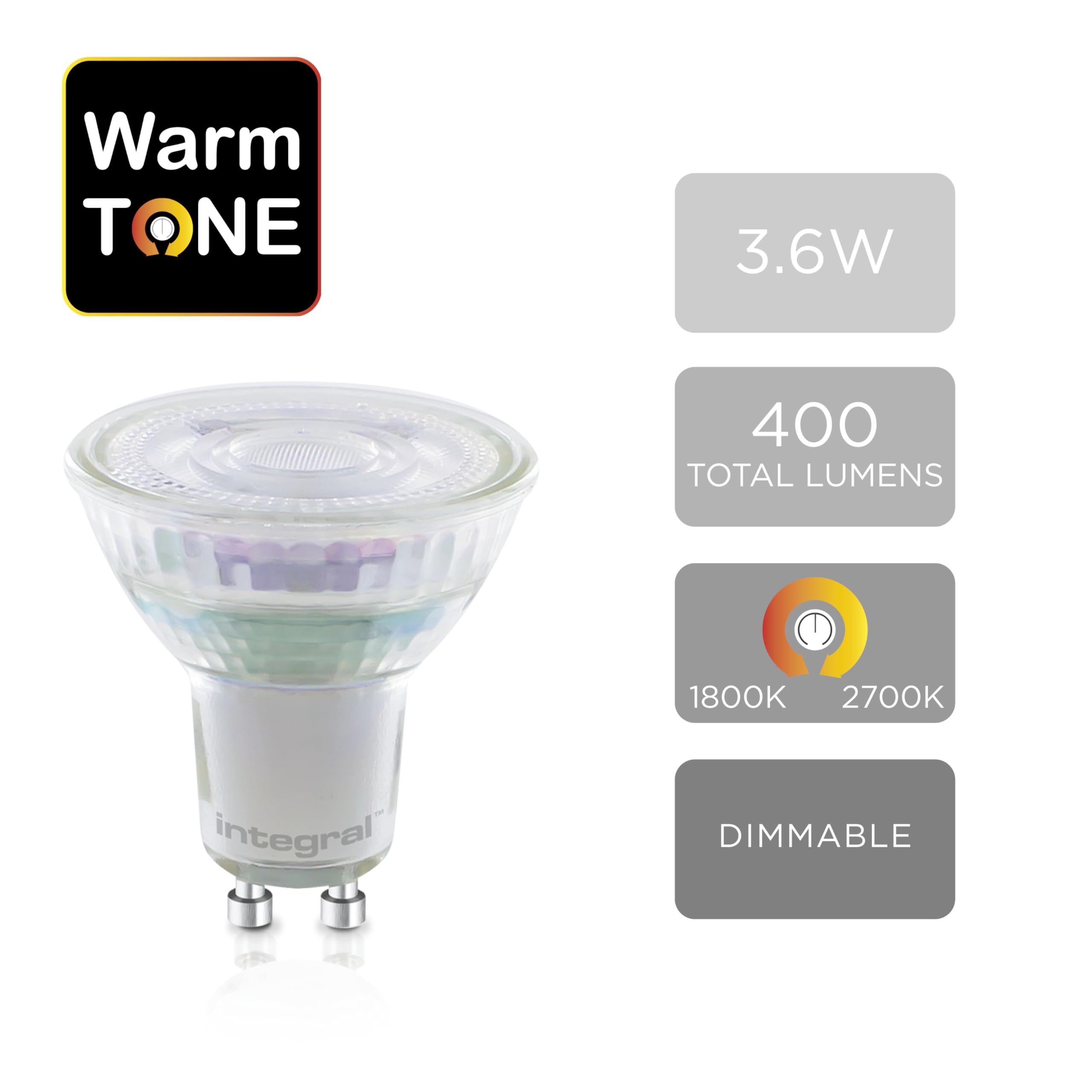 Integral WarmTone GU10 - Lámpara LED regulable (10 unidades), color blanco mate