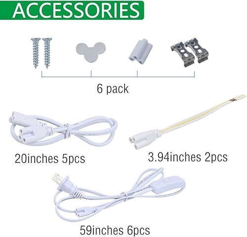 Miniatura 26 de Paquete de 6 lámparas T5 integradas individuales, cubierta transparente de luz LED enlazable de 4 pies y 20 W, luz diurna blanca de 6500 K, 2200