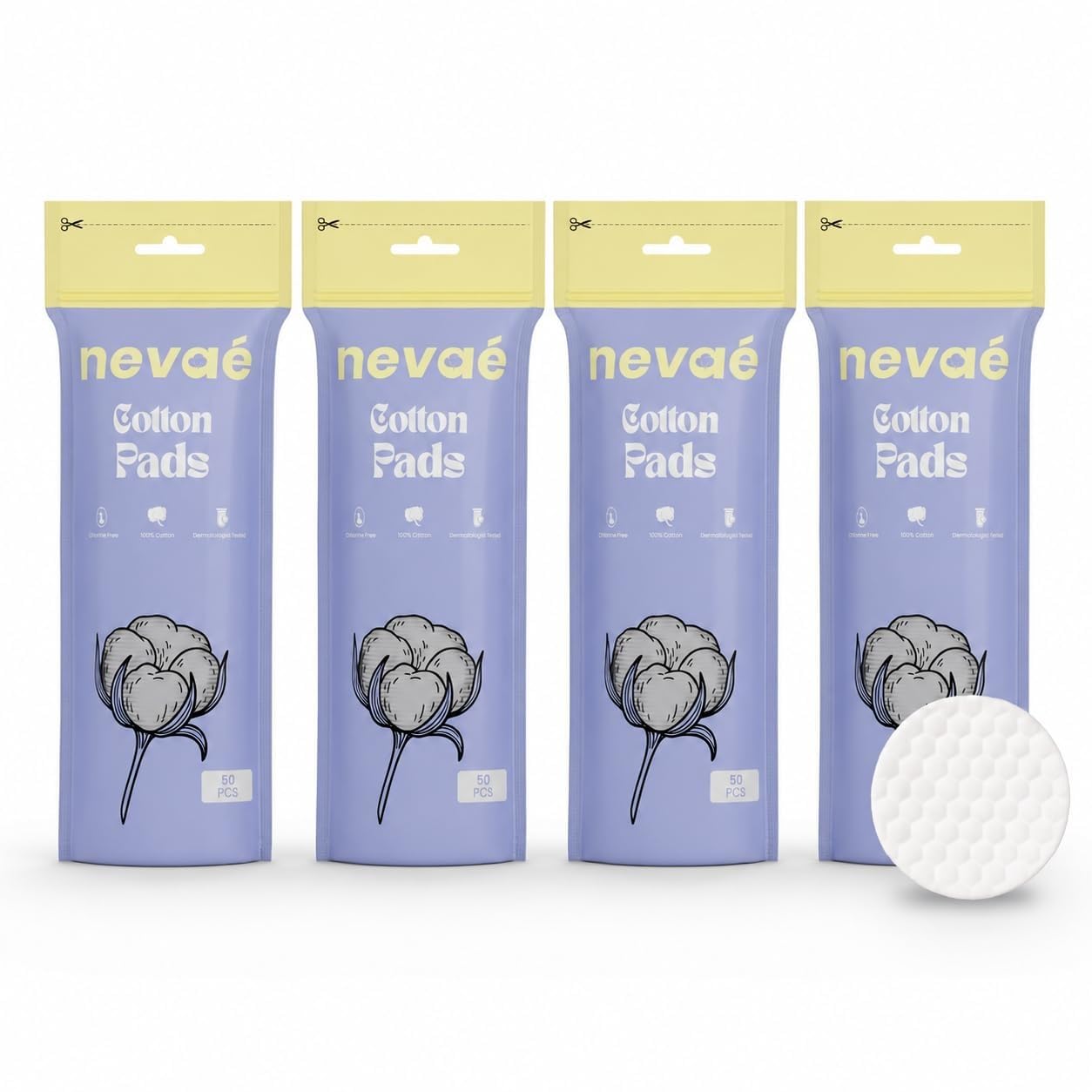 Nevae Multipurpose Cotton Pads, 100% Cotton, Embossed Double Sided, for Skin Cleaning, Eye & Face Makeup Removal, Nail Polish Removal, Soft Round Facial Cotton Pads (50 Pcs (Pack of 4))-picture-12
