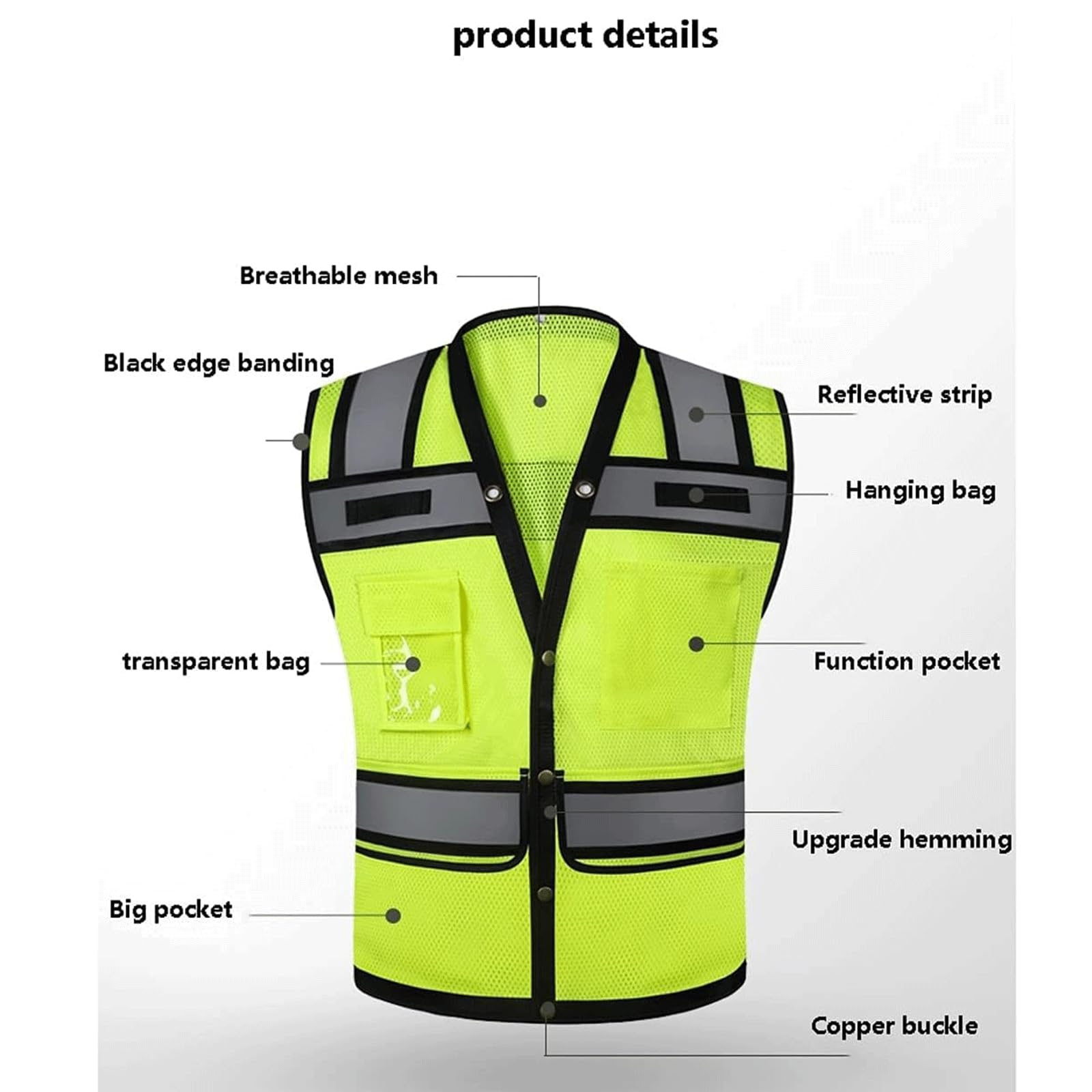hi vis chaleco reflectante de alta visibilidad, Chaleco de seguridad Chaleco de seguridad de moda Chaleco reflectante de 4 bolsillos for andar en bicicleta y trotar