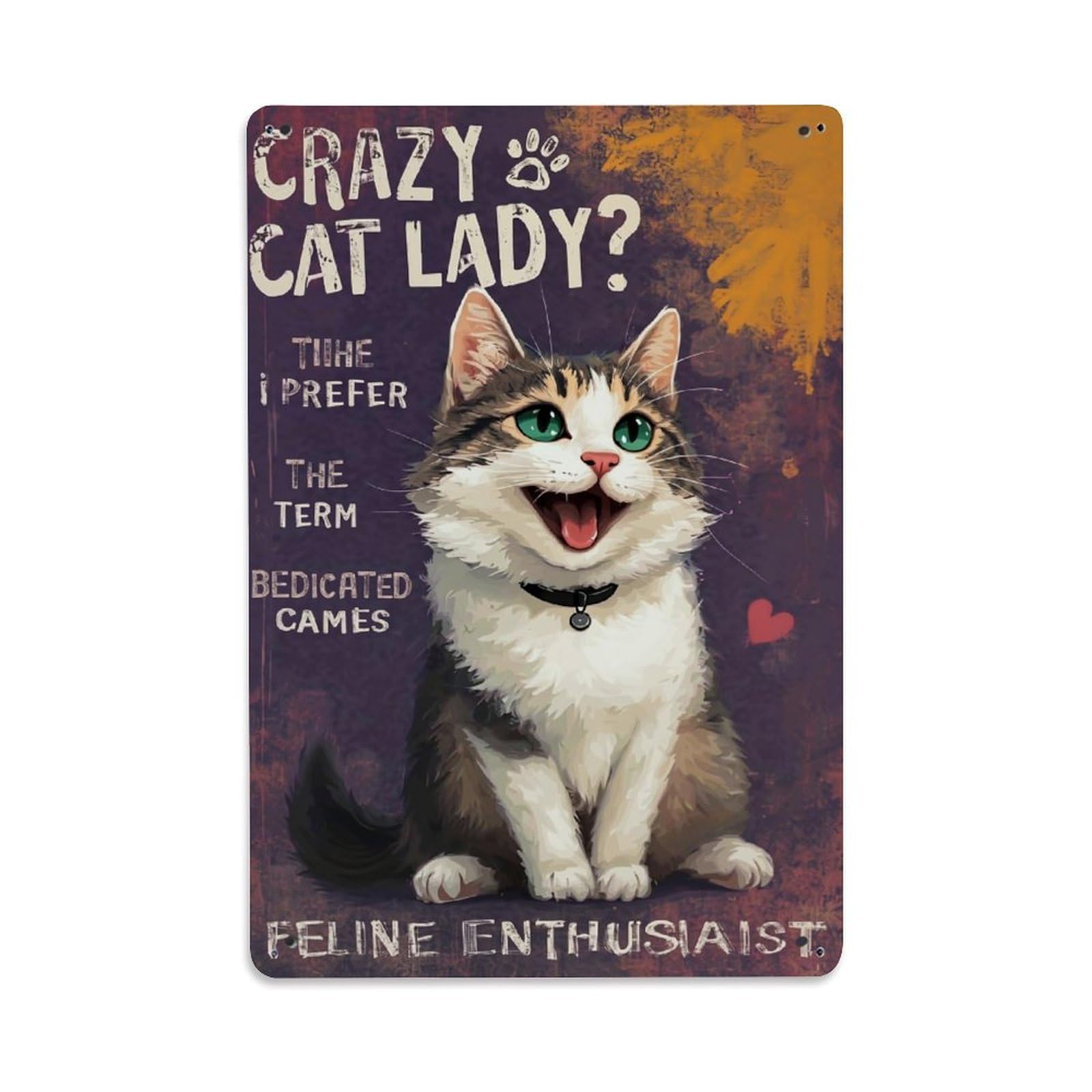 Jdfenggu Vintage Crazy Cat Lady Feline Enthusiast Retro Metal Tin Sign, Metal Poster For Bar, Home, Man Cave, Kitchen, Laundry Room Art Decor 8X12 Inch