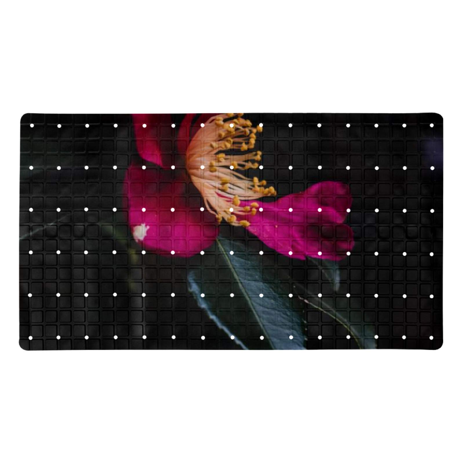Tapis de bain antidérapant fleur anti-bactérien et sans phtalates à ventouse puissante