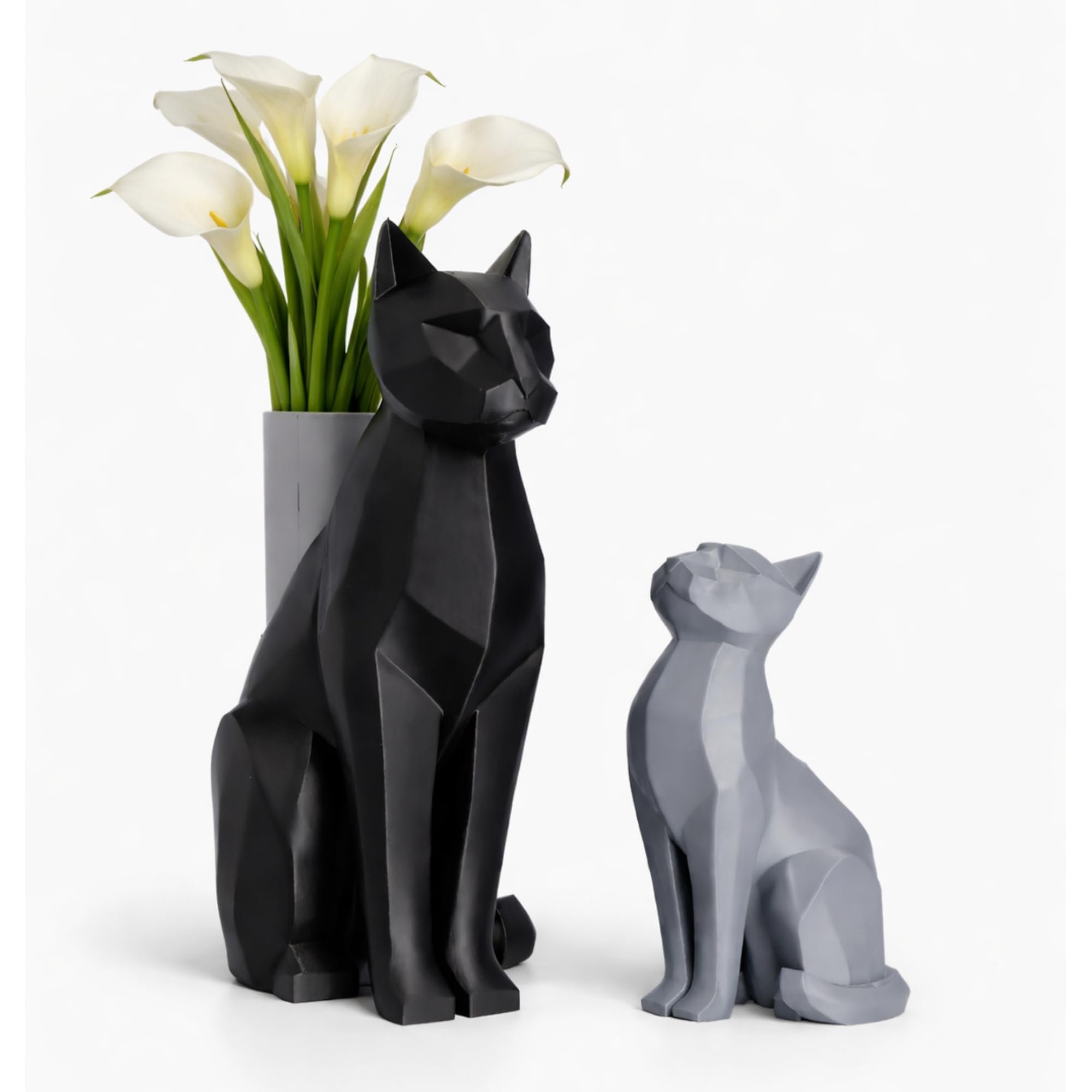 Set di 2 figurine di gatto con vaso porta fiori, statua di gatto nero e grigio per la decorazione domestica, idea regalo per gli amanti dei gatti, donna ragazza ragazzo regalo di compleanno.