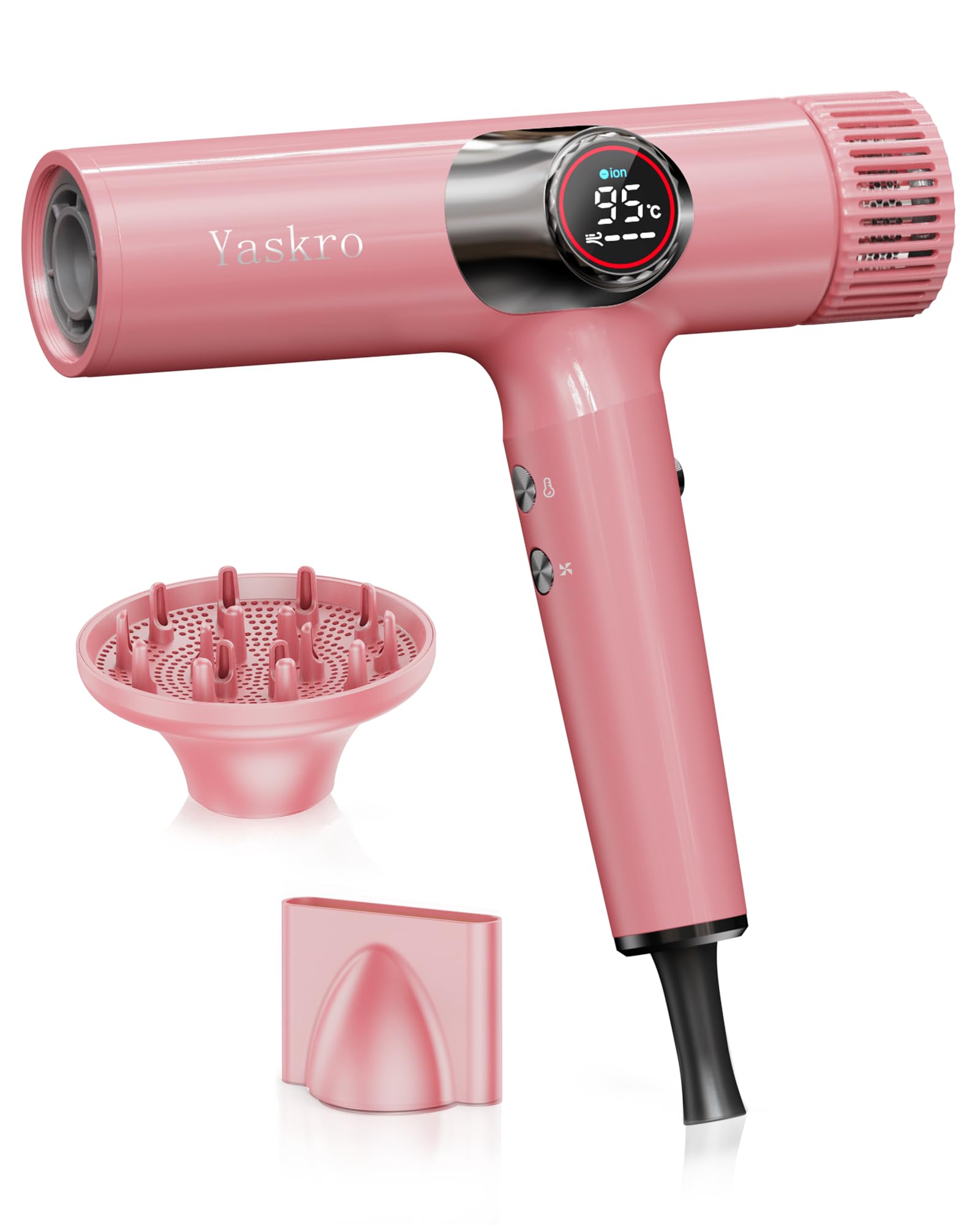 Asciugacapelli Ionico con Diffusore, Motore Brushless Professionale per Asciugatura Rapida, Display LED, Controllo Temperatura NTC, Leggero e Silenzioso, per Capelli Lisci e Spessi