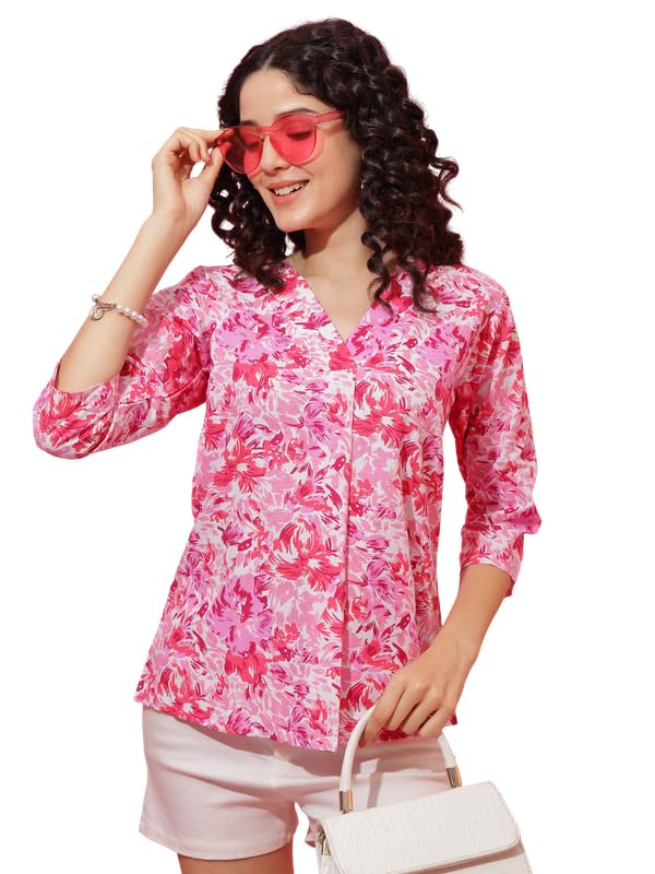 T-shirt élégant pour femme à motif floral, haut fluide chic et décontracté d'été