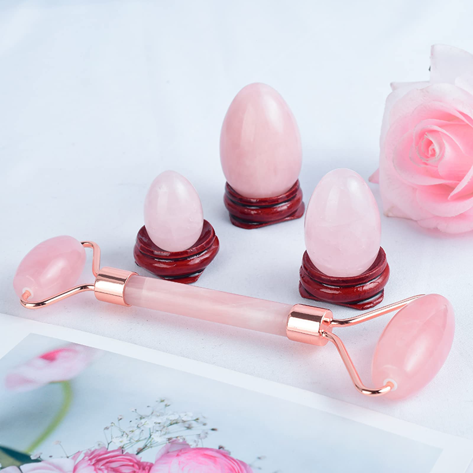 Jade-Gesichtsmassagegerät, Natürliches Rosenquarz-Yoni-Ei, Gesichts-Rolling-Stone-Massage Für Kegel-Übungen,Rolle