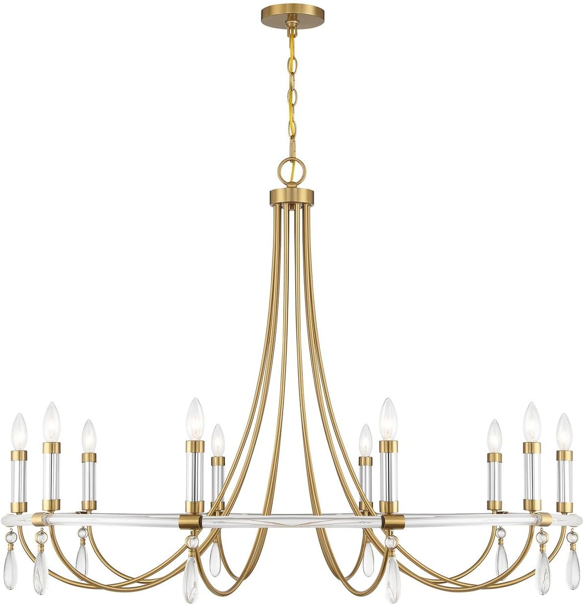 Savoy House 1-7712-10-195 Mayfair Traditional Round Candle Chandelier with Clear Acrylic Frame & Crystal Drops, 10-Light 600 Total Watts, 34" H x 45" W, Warm Brass & Chrome