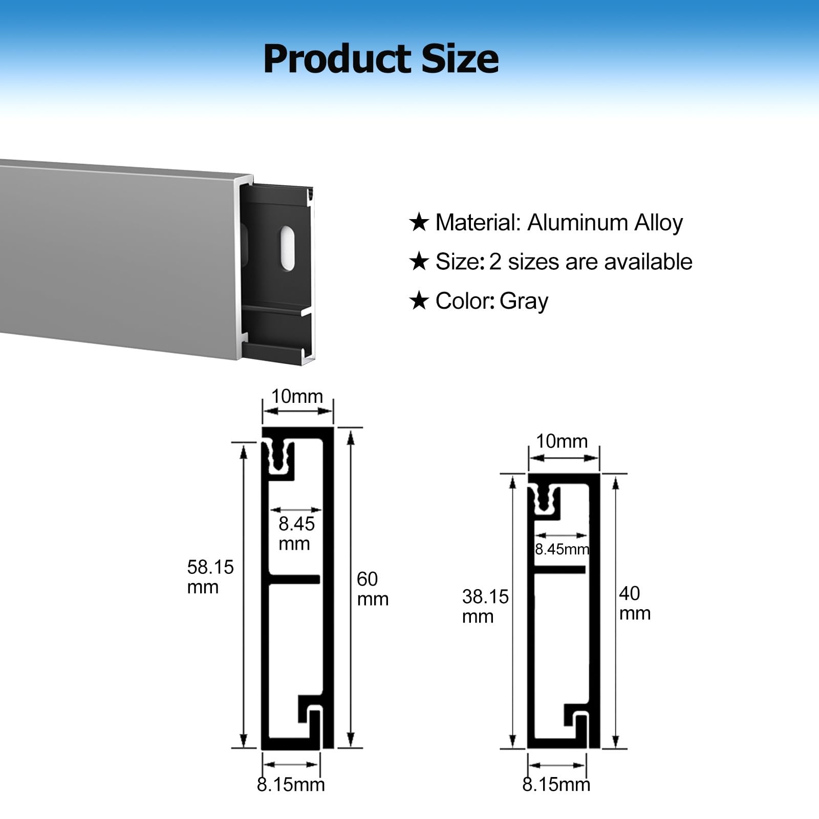 Battiscopa 8 pezzi di finiture per battiscopa in alluminio grigio per pareti e pavimenti, coperture per battiscopa, finiture per modanatura della base del pavimento per pareti per ufficio(1-3/5 in(4cm