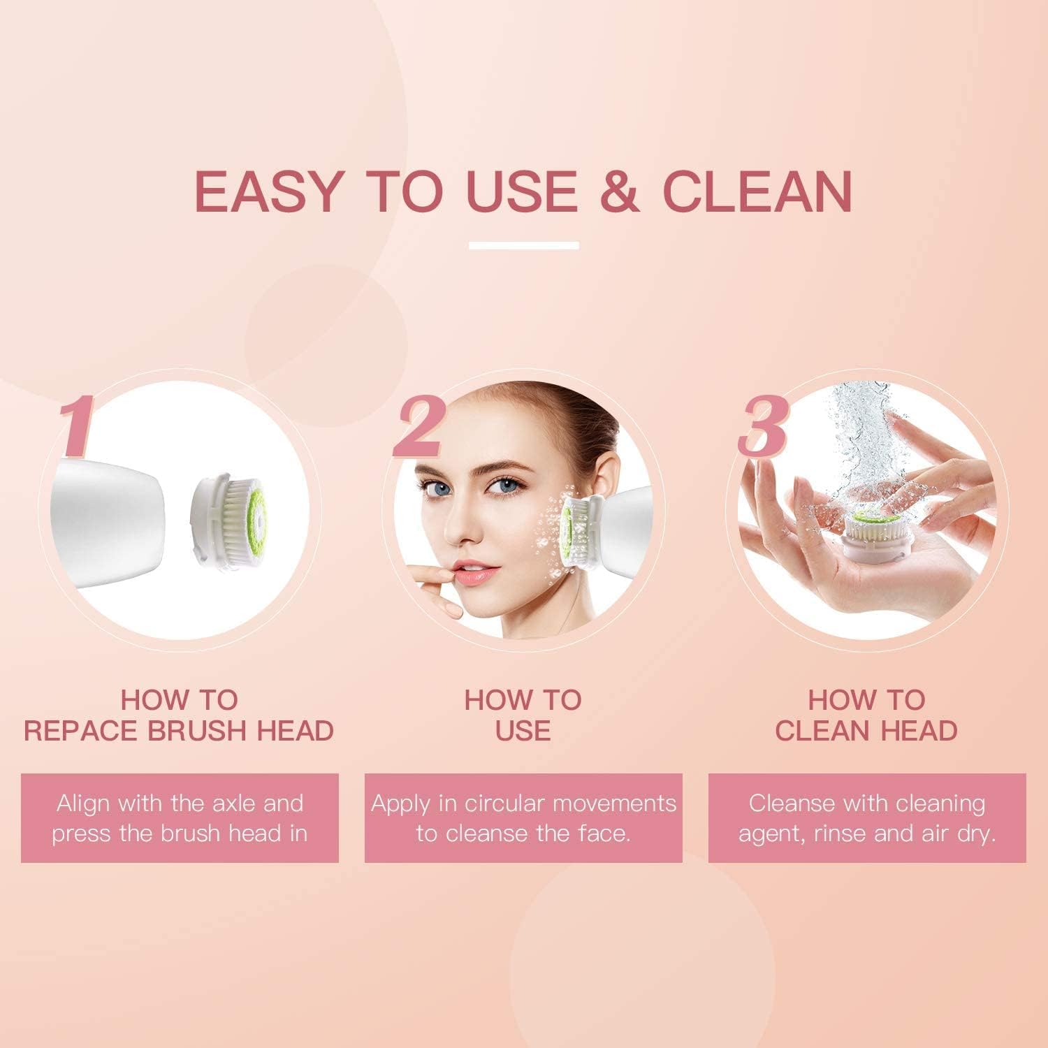 Facial Cleansing Brush Head Replacement, 4Pcs Compatible Facial Cleansing Brush Heads for Deep Cleansing, Gentle Exfoliating, Removing Blackheads, Massaging Skin