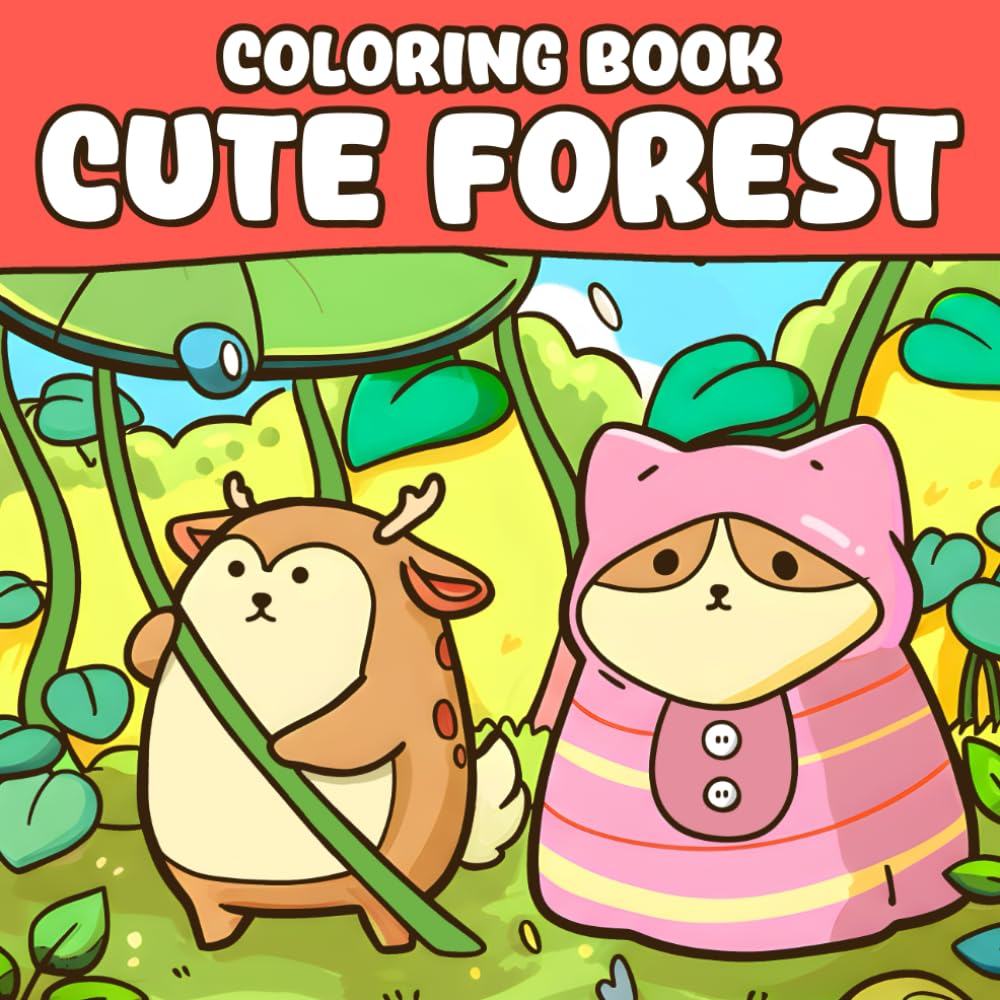 Cute Forest Coloring Book: Adorable Forest Creatures Coloring Pages featuring Cozy Woodland Adventures and Kawaii Easy Drawings Illustrations for Kids and Adults Joy and Relaxation