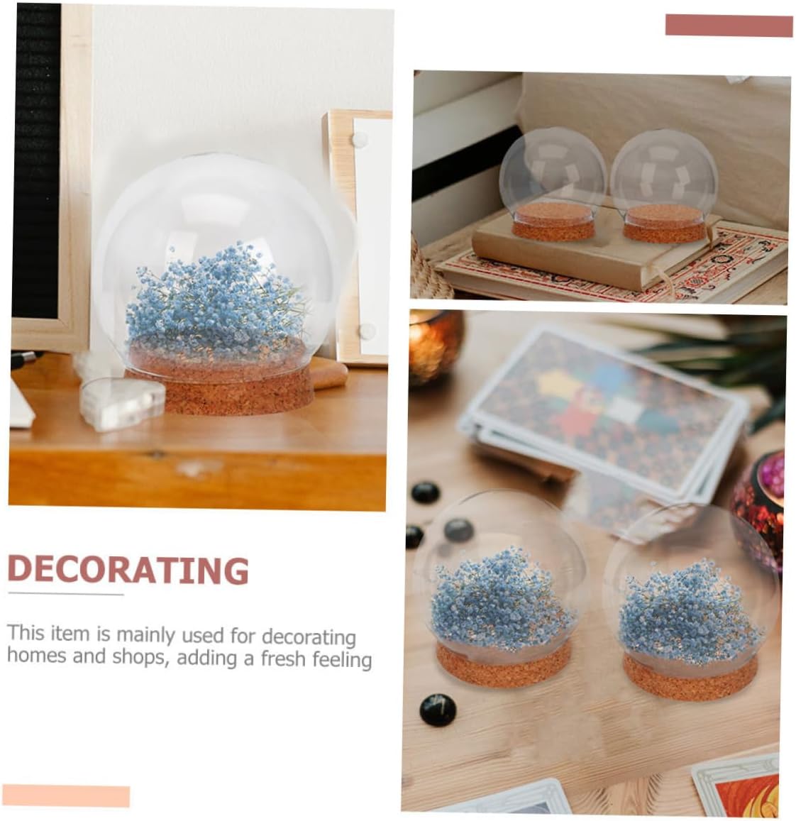 4Pcs Clear Glass Dome with Cork Elegant Eternal Flower Display Cover for Home Decor Wedding Centerpieces and Photo Props and Design Φcm