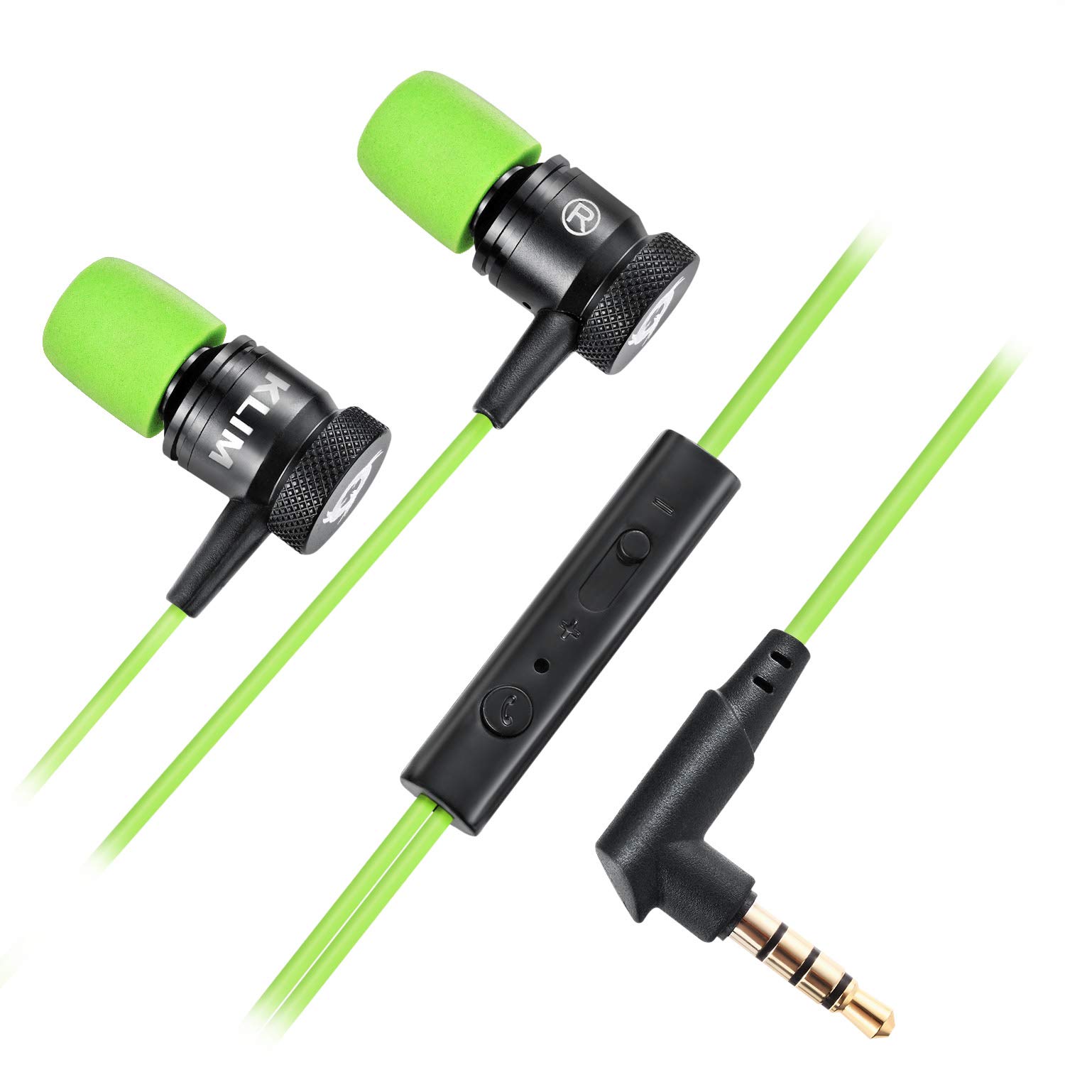 KLIM Fusion - trwałe - innowacyjne: w -arnowe słuchawki z pianką pamięci - nowa wersja - 3,5 mm Jack - Sport Gaming w słuchawkach do uszu - Zielony