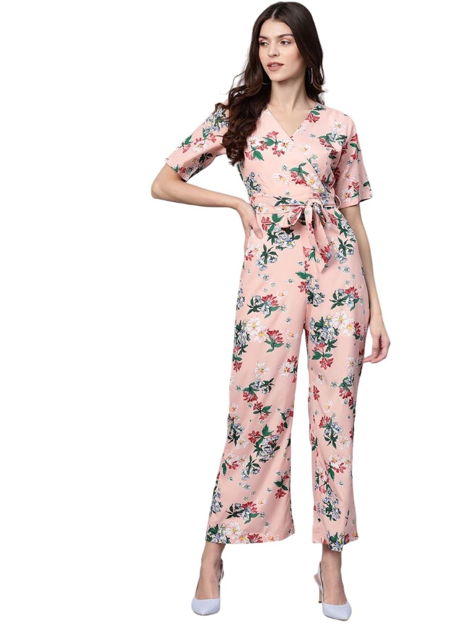 Women's Pastel Floral Jumpsuit Sleeveless Wide-Leg One-Piece for Summer Fresh Floral Print for Beachwear, Brunch or Vacation