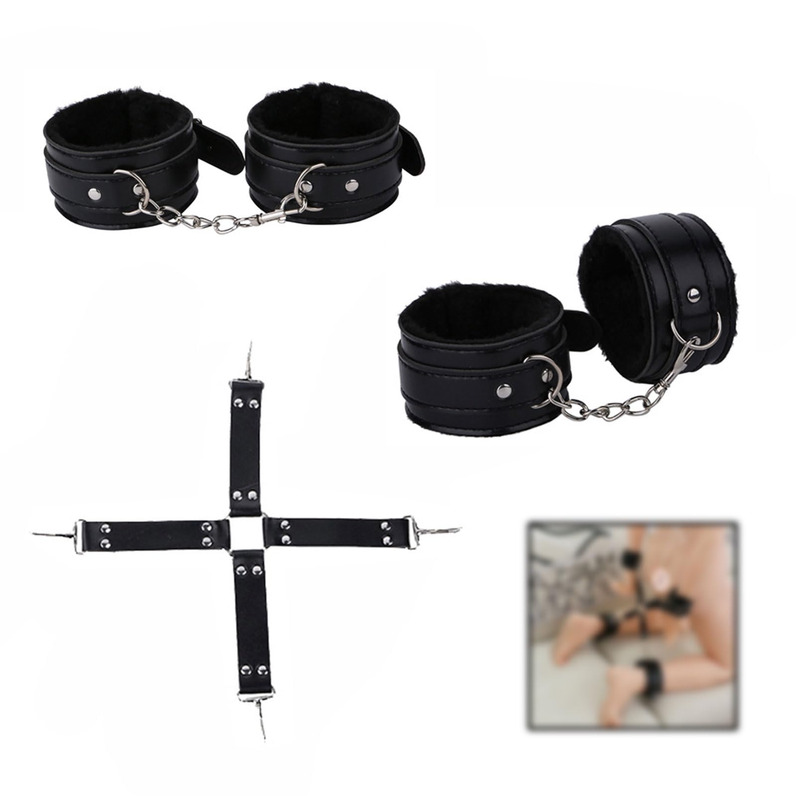 Set di accessori yoga di lusso per coppie, popolare collezione da 18 pezzi, set combinato multifunzione con manette regolabili e benda per gli occhi-ITLTA06 (Nero set)