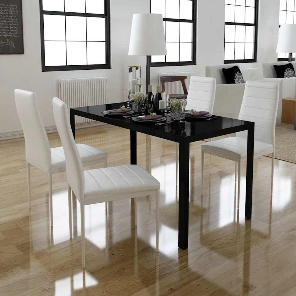 Ensemble Table à Manger 4 Chaises Verre Trempé Noir Blanc