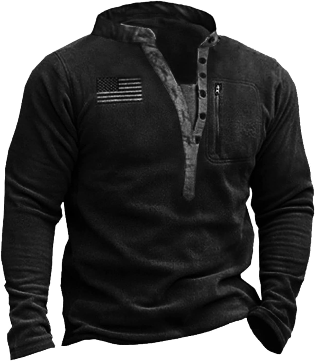 Parise 2023 Vintage USA Flag Logo Henley Sweatshirts for Men Banded Collar Long Sleeve Button Up Hippie Tops with Zip Pocket Parise 2023 Vintage USA Flag Logo Henley Sweatshirts for Men Banded Collar Long Sleeve Button Up Hippie Tops with Zip Pocket