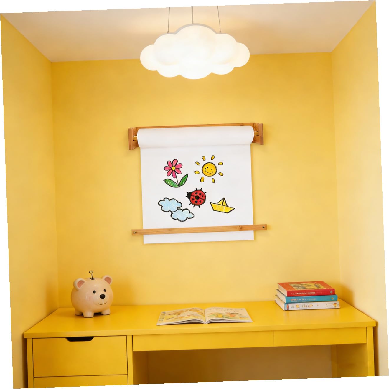 Dispensador de rollos de papel para niños: Soporte para rollos de papel artístico - Caballete de madera para niños - Organizador de manualidades para colgar en la pared para pintar en la