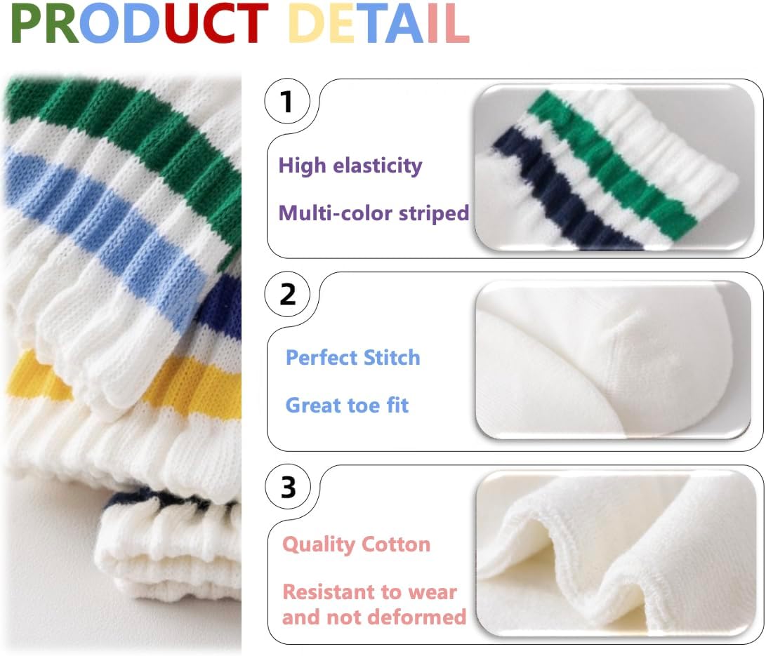 Women Striped Retro Novelty Crew Socks Sporty Thick Cotton Quarter Tube Socks - Image 3