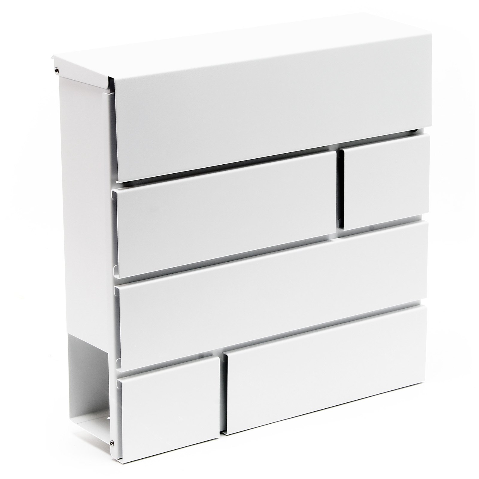 Wiltec V15 Design Letterbox White 370 x 105 x 370 mm Wall Mounted Mailbox with Lock and Newspaper Roll - Powder Coated Steel Mailbox