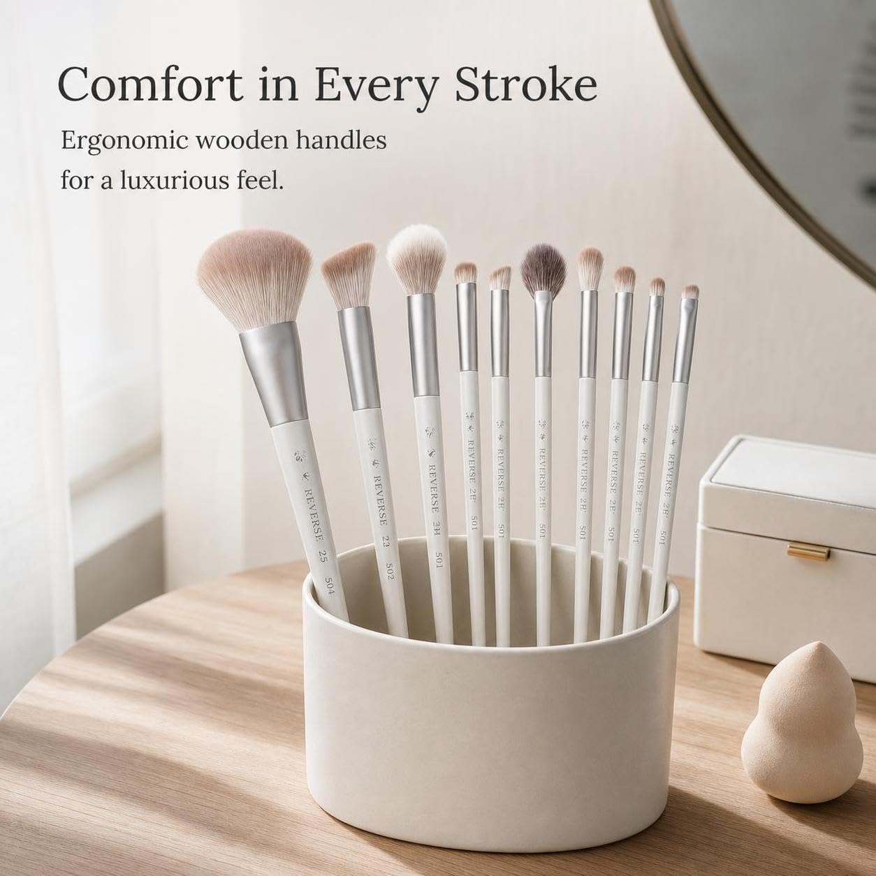Set di Pennelli Cosmetici Professionali 10 Pezzi con Manico Lungo in Legno e Setole Morbide, per sfumare - per
