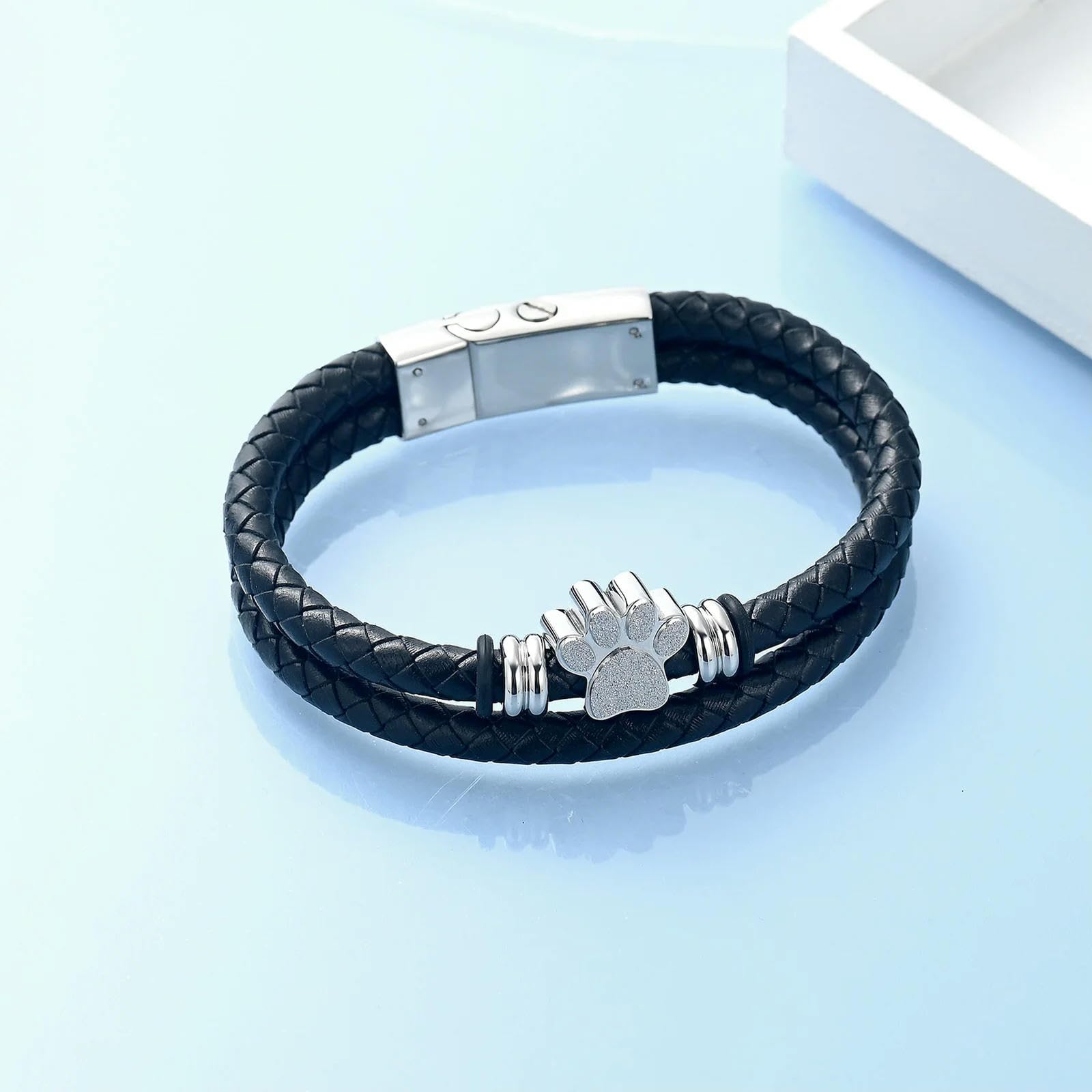 CMBSSTFC Haustier-Einäscherungsschmuck, Hundepfote, Urnenarmband für Asche, geflochtenes Leder, Gedenkarmband, Urnenmedaillon, Andenken-Armreif für Männer, bunt, 24 cm