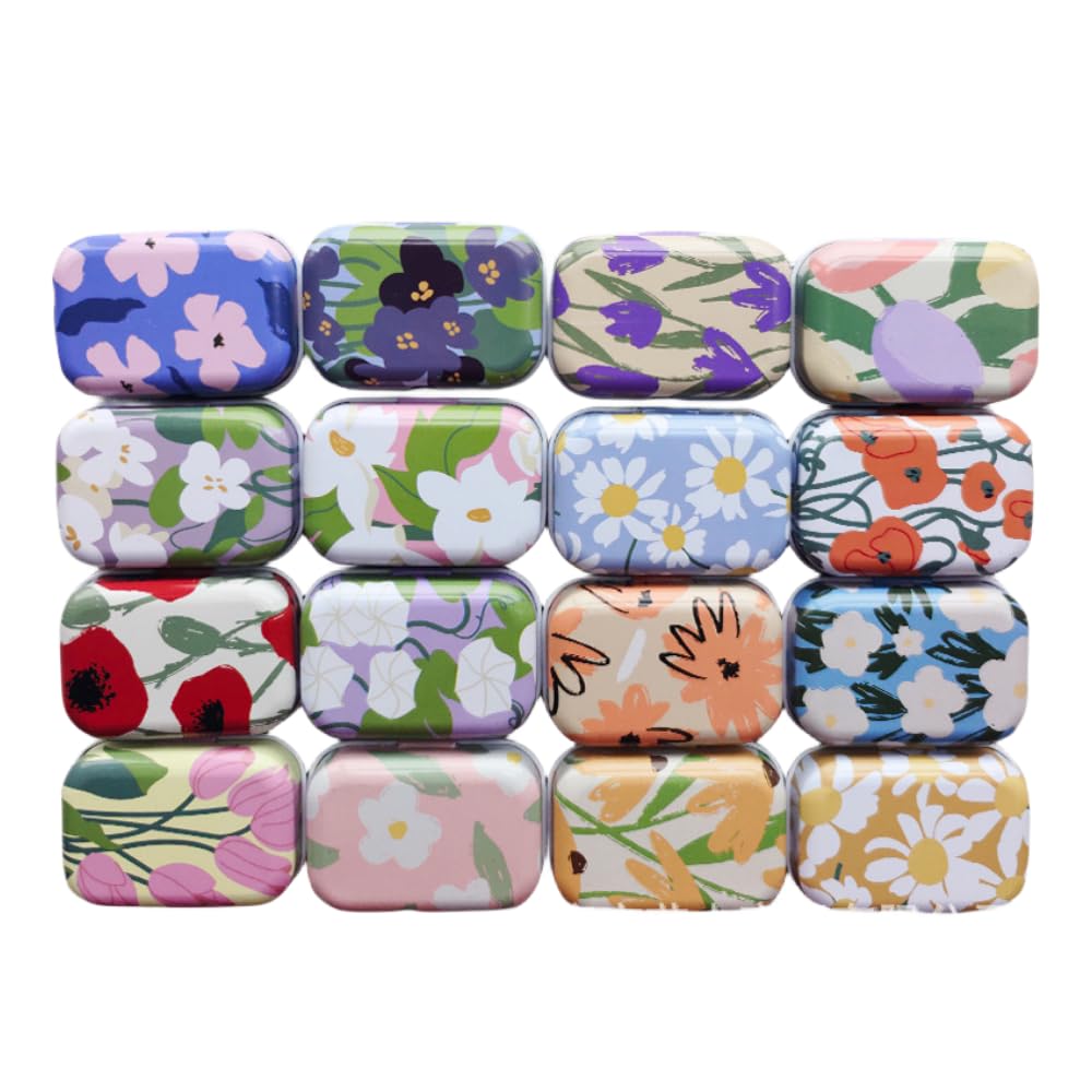 CCUUHJ 8 Pack Tins Container Rectangular Small Tin Box Metal Empty Hinged Tins Empty Tins Basic Necessities Tins for Candies Jewelry,6X4X2.5 CM (Floral 02)