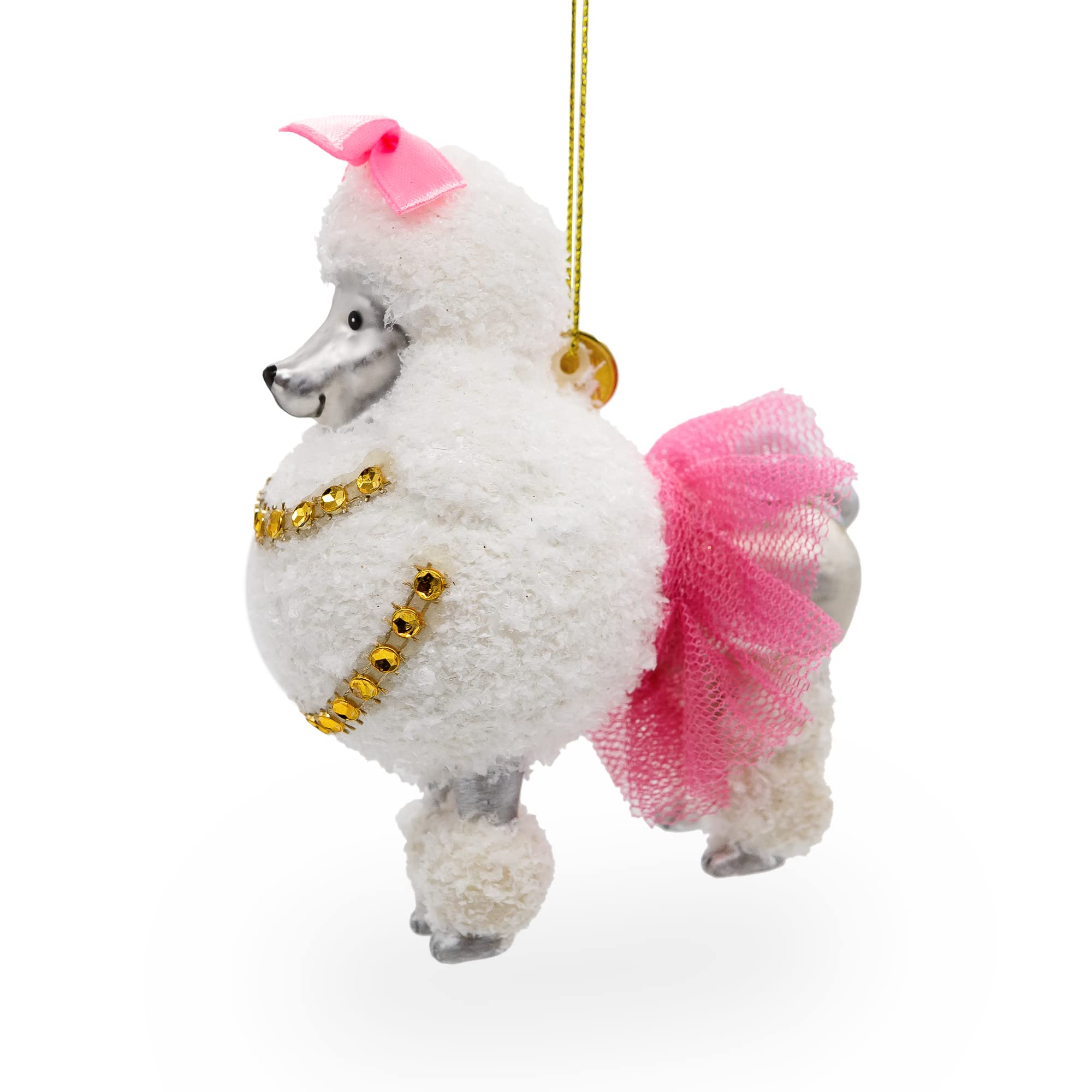 Elegant White Poodle Blown Glass Christmas Ornament