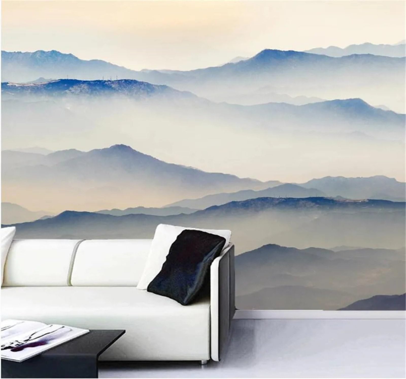 Tzxztt Minimalist Abstract Hand Drawn Ink Wash Mountain Peaks Modern 3D Wallpaper Premium Textured Silk Neutral Tones Material Ideal for Living Room Bedroom-350cm×256cm