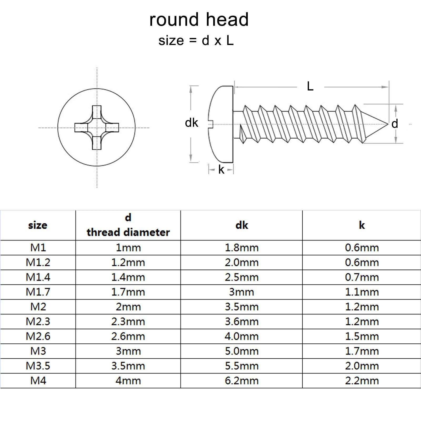 M1 M1.2 M1.4 M1.7 M2 M2.6 M3 M4 Mini Micro Cross Phillips Round Pan Head Self Tapping Wood Screw Set Kit
