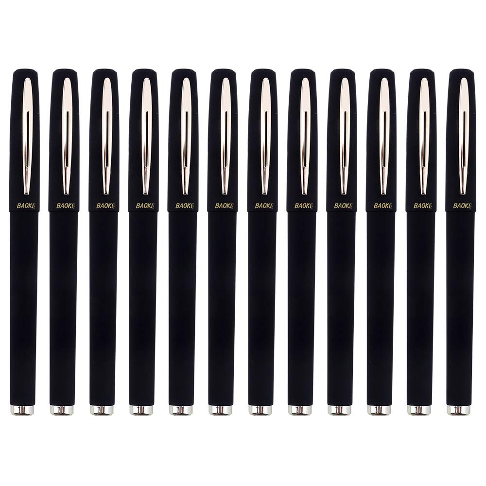 BaoKeGel Ink Pens Rollerball Pens 0.7mm Medium Line, Box of 12 Pack, PC1838 (black)