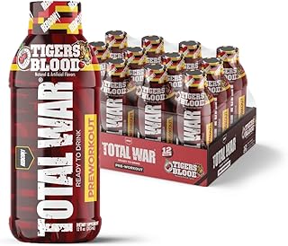 REDCON1 Total War Ready to Drink Pre Workout - Endurance Boosting, Keto Friendly RTD Formula - Amino Acid + Citrulline Malate Pre Workout Drink for Men & Women (Tiger's Blood, 12 Servings)