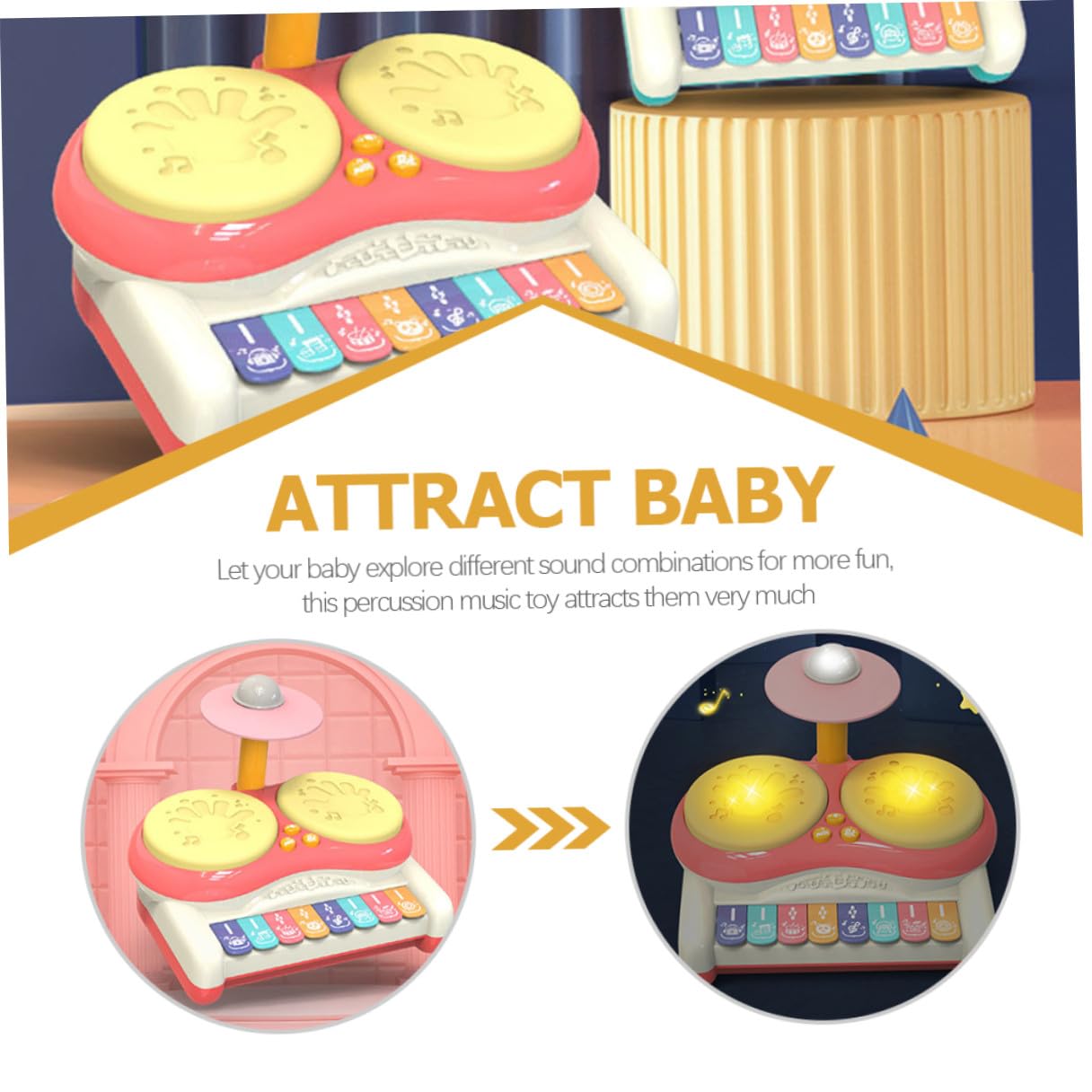 ifundom Juguete Educativo Musical para Niños Instrumento de Percusión Multifuncional de Plástico Rosa Que Mejora la Coordinación Ojo-Mano y Es Adecuado para Bebés