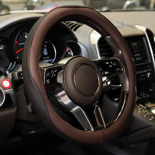 Miniatura 31 de Funda para volante de automóvil, antideslizante, segura, suave, transpirable, resistente, gruesa, envolvente completa, estilo deportivo