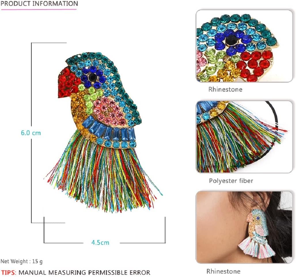 Parrot Earrings for Women, Bird Parrot Tassel Earrings for Womens, Rhinestone Parrot Dangle Earring Hypoallergenic, Cubic Zirconia Parrot Drop Earring, Parrot Jewelry Funny earrings - Image 2
