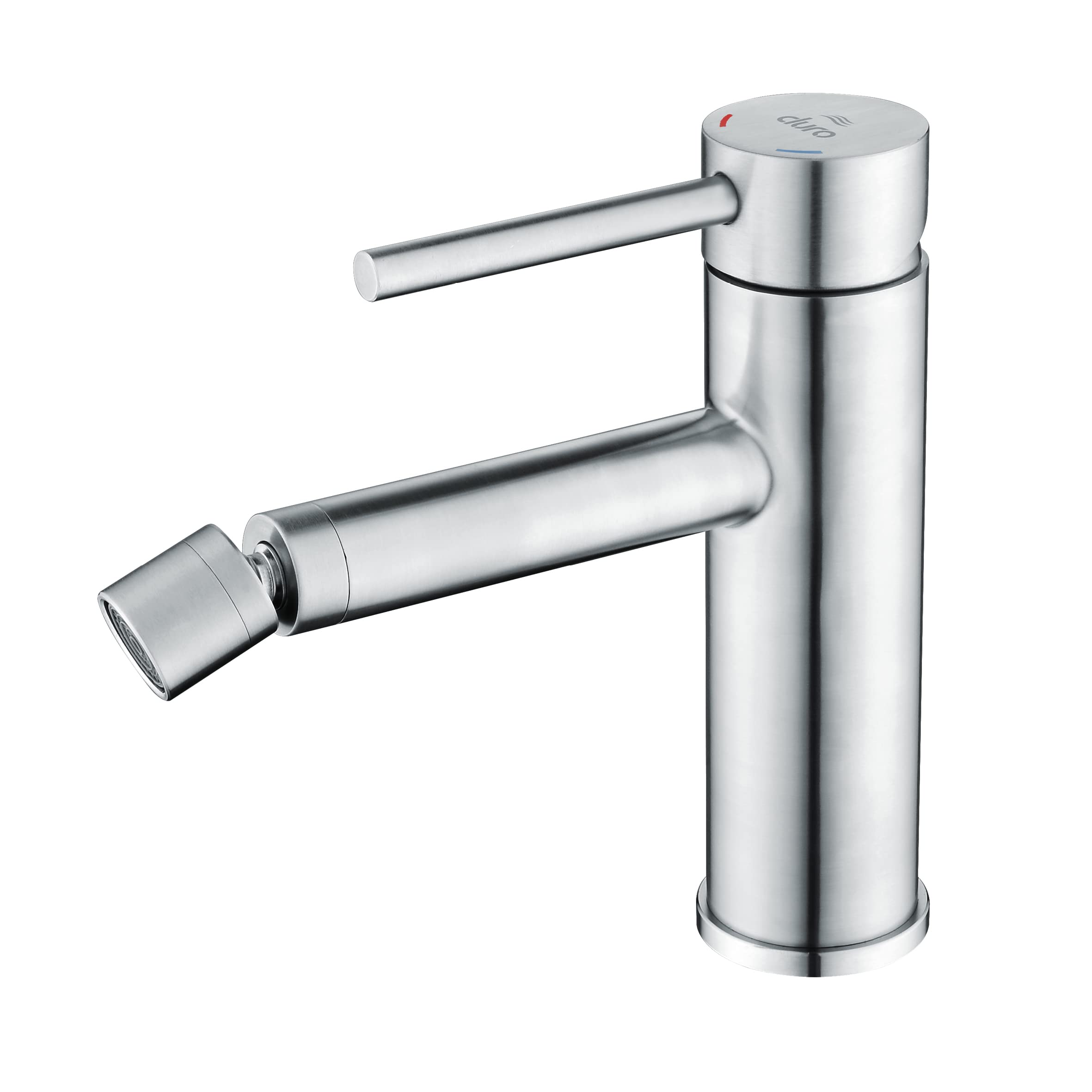 DURO Armatur Acero, für das Bidet, aus Gebürstetem Edelstahl, Wassersparend, Einhebel-Einloch-Wandbatterie mit Festem Auslauf und Beweglicher Strahlführung, Durchflussklasse A, Geräuschklasse II
