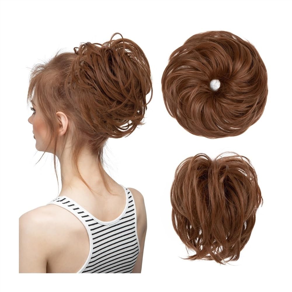 QRSTUVXZY Hair Extensions Hairpiece Synthetic Fake Messy Bun Hair Curly Band Hairpiece Scrunchie Scrunchy Wrap Piece Elastic Hair Chignon Cheveux Tail Women's Updo Hair Accessories(Copper auburn)