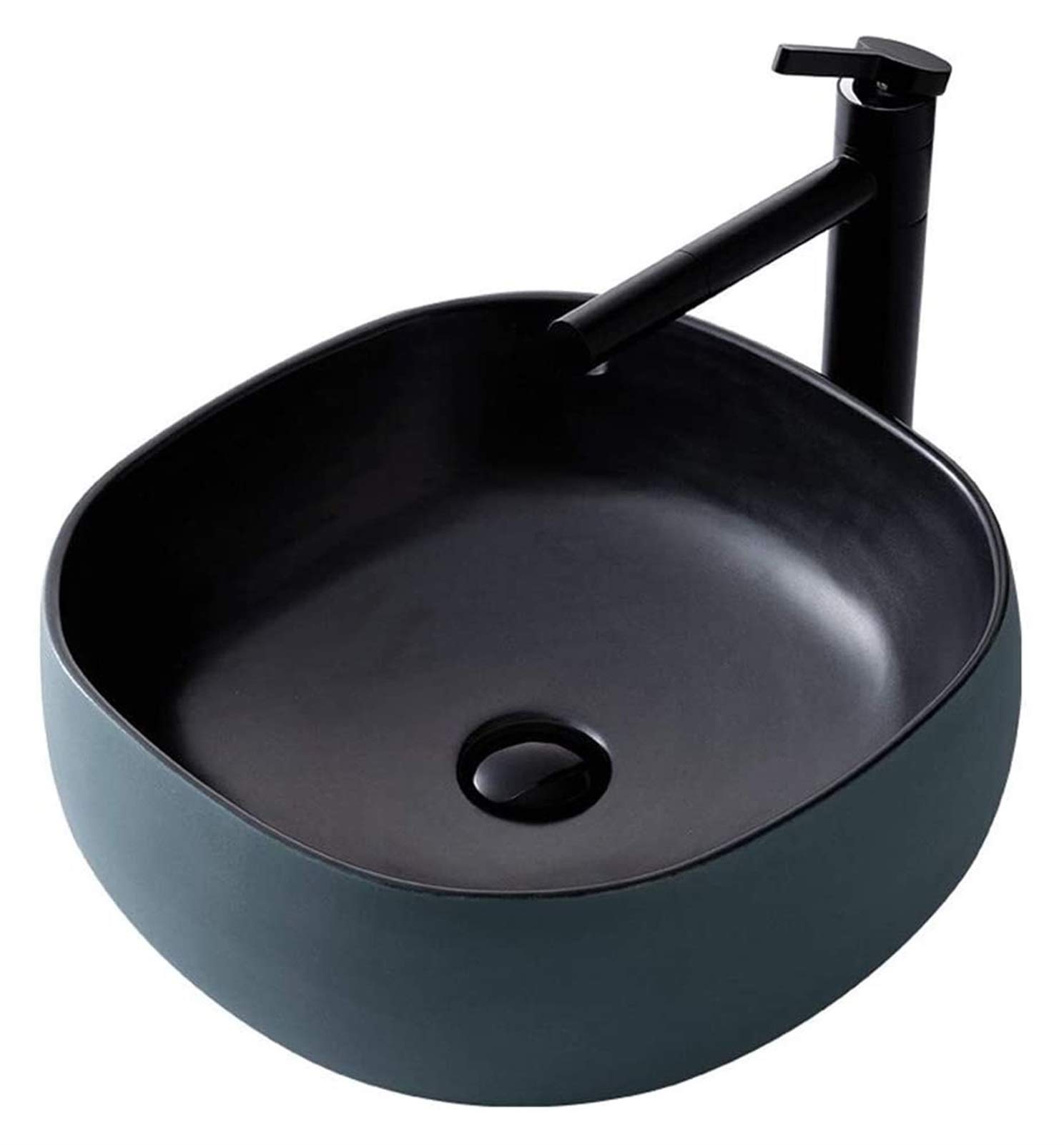 WOTZOV Vessel Sink Hotel Art Sink For Outdoor Bistro-Square Green Ceramic Porcelain Vessel Vanity Sink,Contemporary Style Lavatory Vanity Cabinet Washing Bowl,