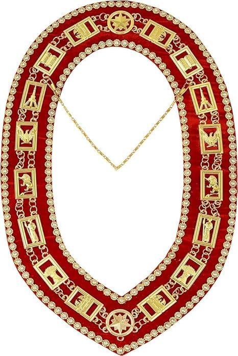 Masonic Heroines of Jericho Women's Chain Collar, HOJ COLLAR, WITH Rhinestones, Standard, Red