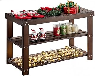 Pipishell Bamboo Shoe Rack Bench, 3 Tier Sturdy Shoe Bench, Storage Shoe Organizer, Holds up to 300lbs for Entryway Bedroom Living Room Balcony, Brown